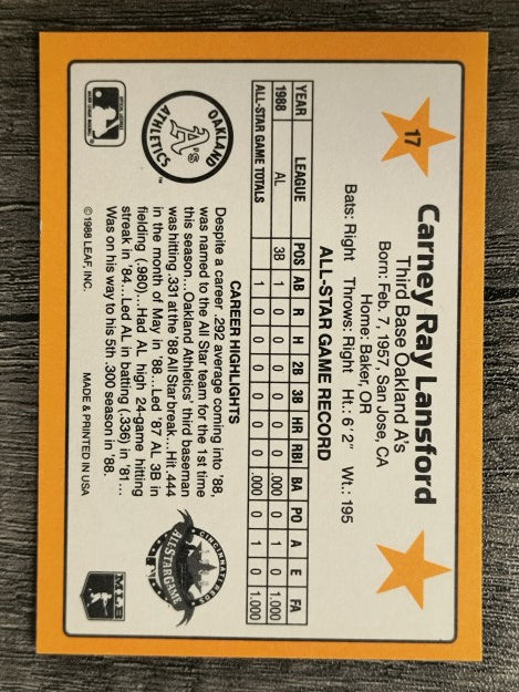 1989 Donruss All-Stars #17 Carney Lansford