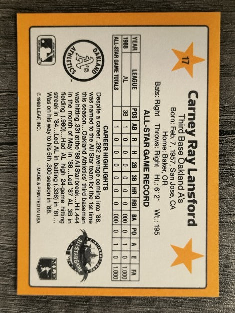1989 Donruss All-Stars #17 Carney Lansford