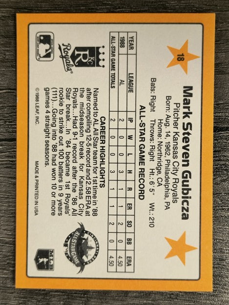 1989 Donruss All-Stars #18 Mark Gubicza