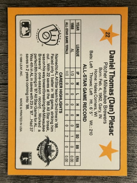 1989 Donruss All-Stars #22 Dan Plesac
