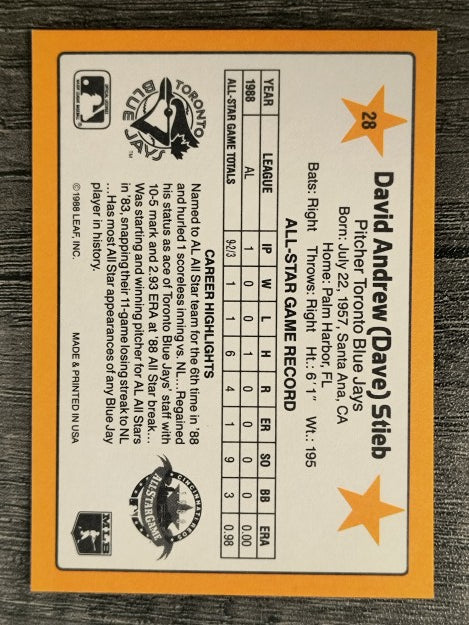 1989 Donruss All-Stars #28 Dave Stieb