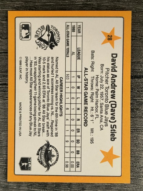 1989 Donruss All-Stars #28 Dave Stieb