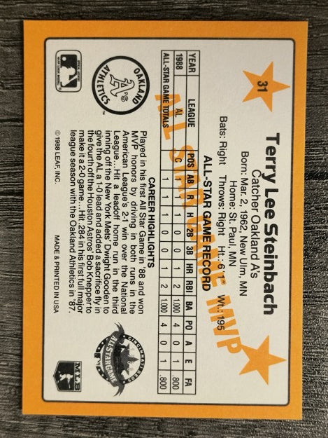 1989 Donruss All-Stars #31 Terry Steinbach MVP