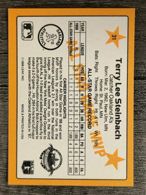 1989 Donruss All-Stars #31 Terry Steinbach MVP