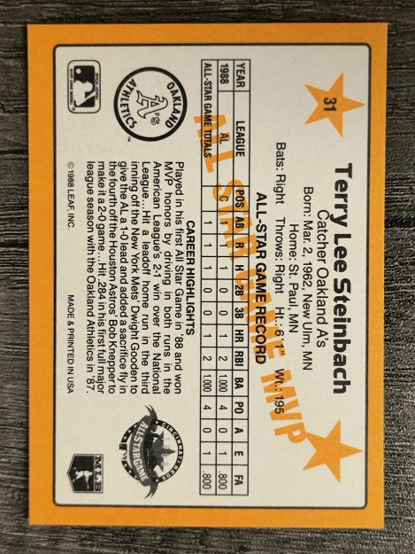 1989 Donruss All-Stars #31 Terry Steinbach MVP