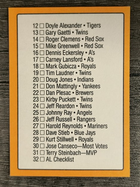 1989 Donruss All-Stars #32 AL Checklist 1-32