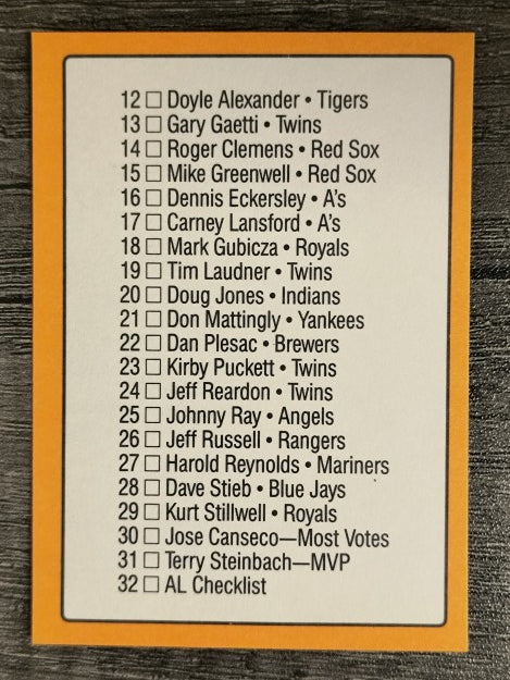 1989 Donruss All-Stars #32 AL Checklist 1-32