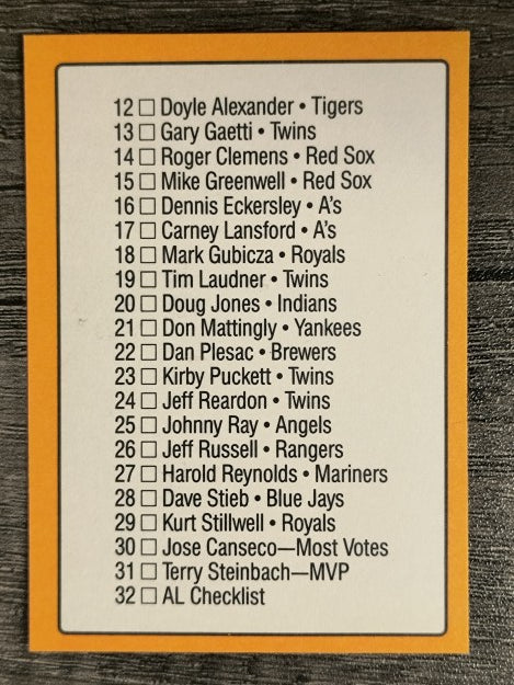 1989 Donruss All-Stars #32 AL Checklist 1-32