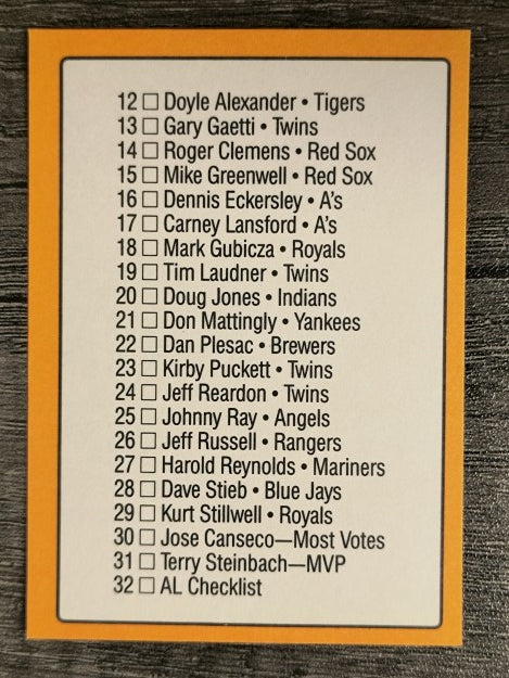 1989 Donruss All-Stars #32 AL Checklist 1-32