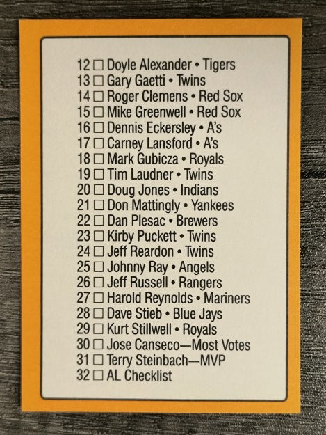 1989 Donruss All-Stars #32 AL Checklist 1-32