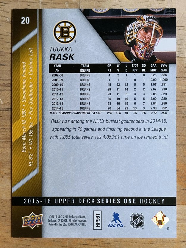 2015-16 Upper Deck #20 Tuukka Rask