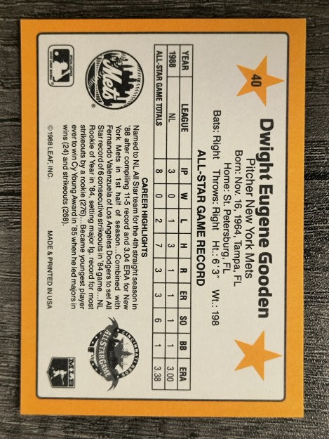 1989 Donruss All-Stars #40 Dwight Gooden