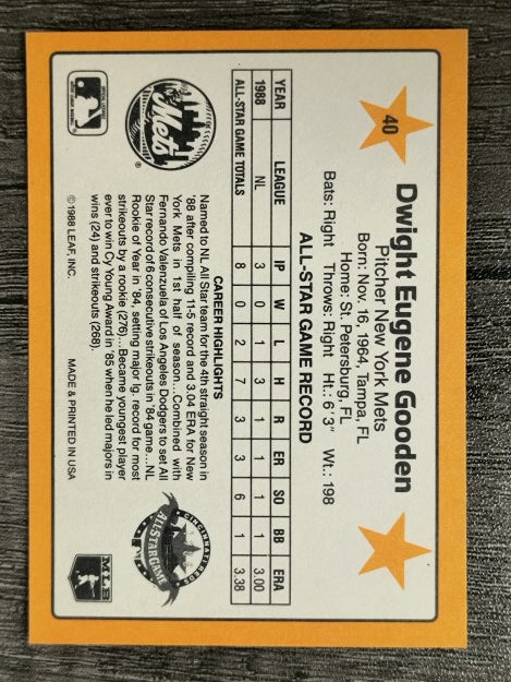 1989 Donruss All-Stars #40 Dwight Gooden