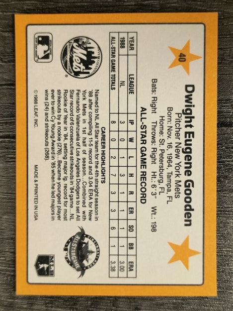 1989 Donruss All-Stars #40 Dwight Gooden