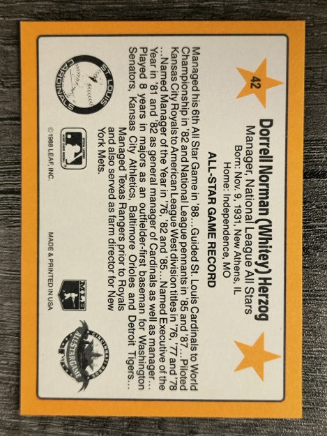1989 Donruss All-Stars #42 Whitey Herzog MG