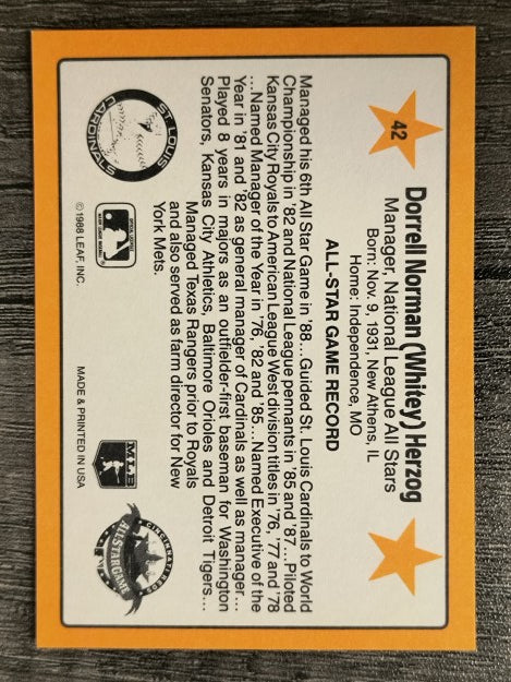 1989 Donruss All-Stars #42 Whitey Herzog MG