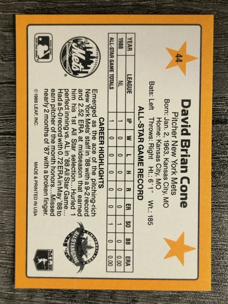 1989 Donruss All-Stars #44 David Cone