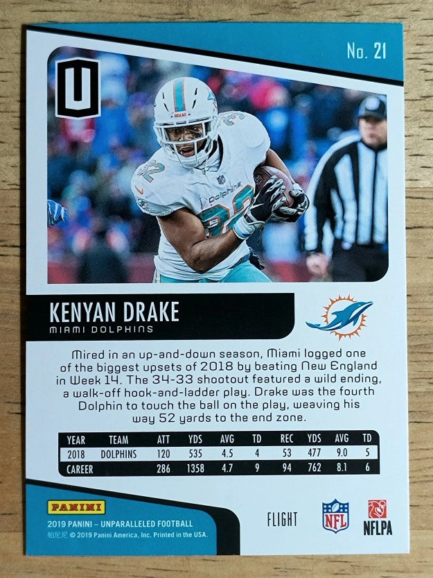 2019 Panini Unparalleled Flight #21 Kenyan Drake