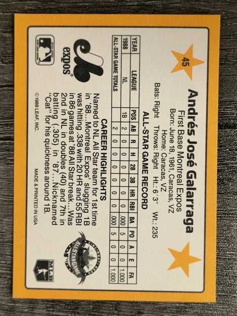 1989 Donruss All-Stars #45 Andres Galarraga