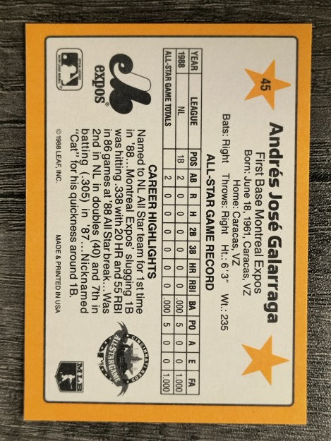 1989 Donruss All-Stars #45 Andres Galarraga