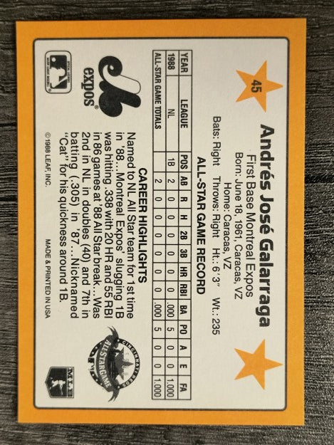 1989 Donruss All-Stars #45 Andres Galarraga