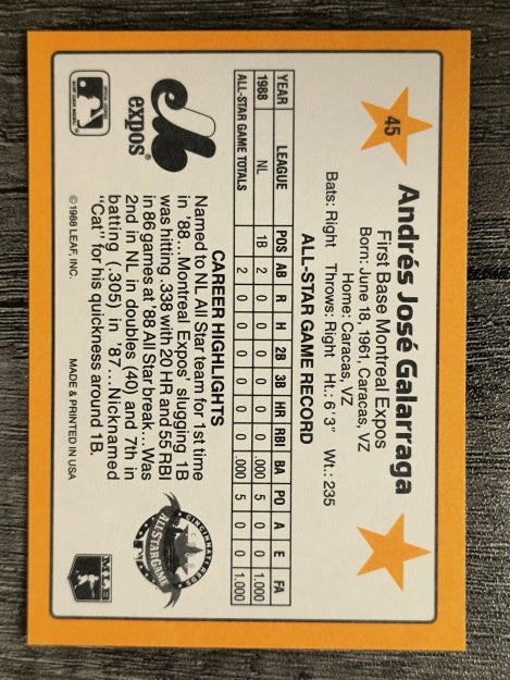 1989 Donruss All-Stars #45 Andres Galarraga