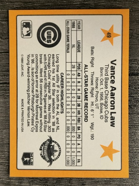 1989 Donruss All-Stars #49 Vance Law