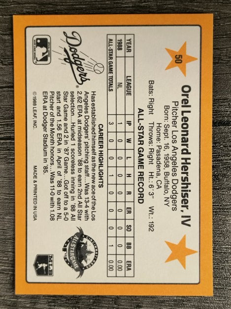 1989 Donruss All-Stars #50 Orel Hershiser