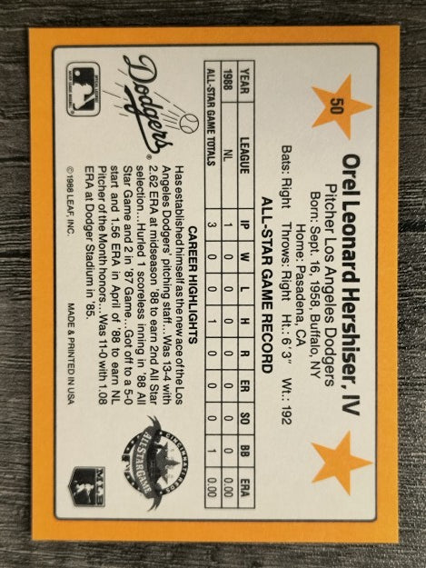1989 Donruss All-Stars #50 Orel Hershiser