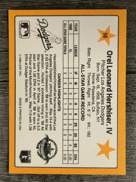 1989 Donruss All-Stars #50 Orel Hershiser