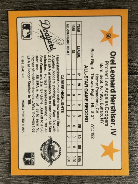 1989 Donruss All-Stars #50 Orel Hershiser