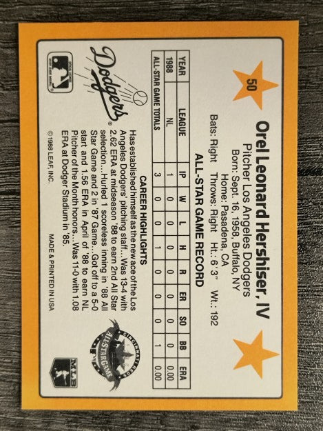1989 Donruss All-Stars #50 Orel Hershiser