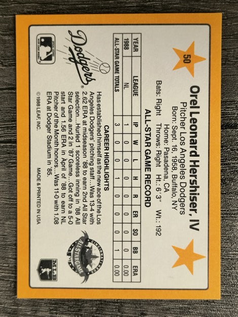 1989 Donruss All-Stars #50 Orel Hershiser