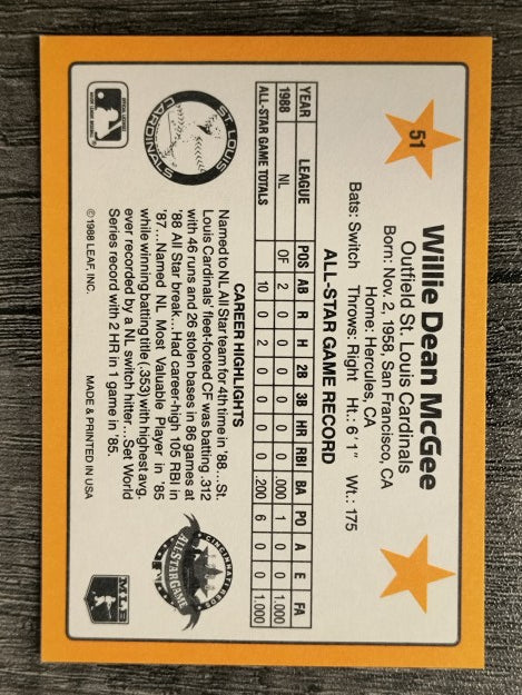 1989 Donruss All-Stars #51 Willie McGee