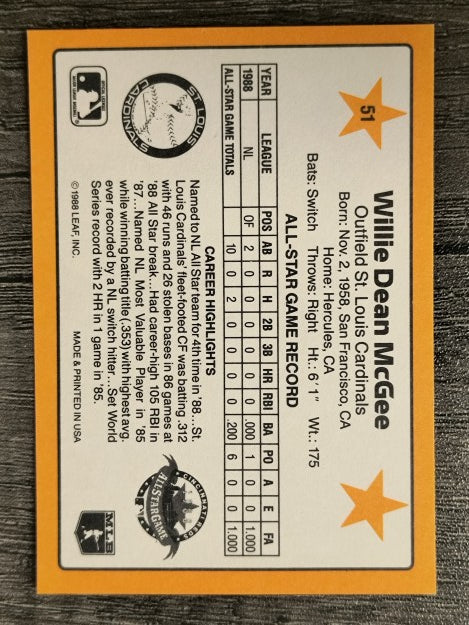 1989 Donruss All-Stars #51 Willie McGee