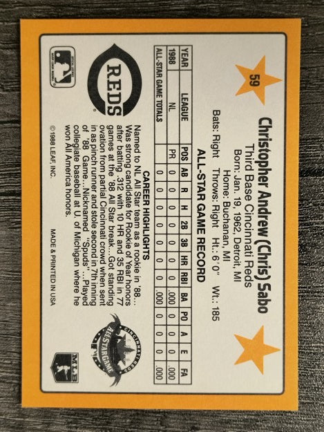 1989 Donruss All-Stars #59 Chris Sabo