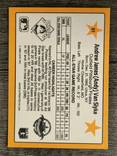 1989 Donruss All-Stars #61 Andy Van Slyke