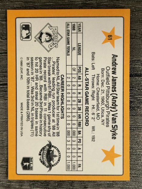1989 Donruss All-Stars #61 Andy Van Slyke