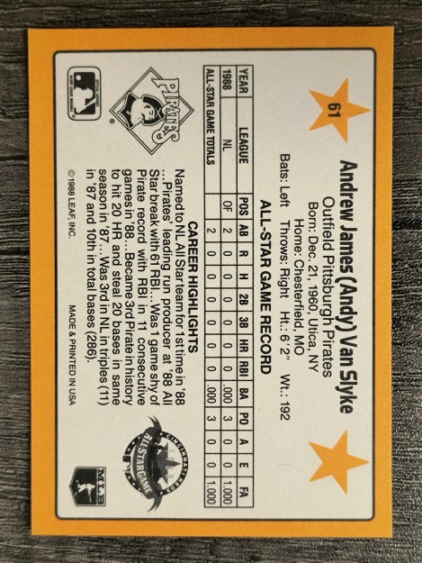1989 Donruss All-Stars #61 Andy Van Slyke