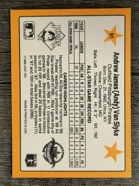1989 Donruss All-Stars #61 Andy Van Slyke