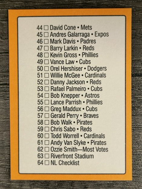 1989 Donruss All-Stars #64 NL Checklist 33-64