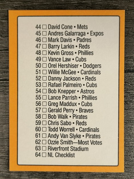 1989 Donruss All-Stars #64 NL Checklist 33-64