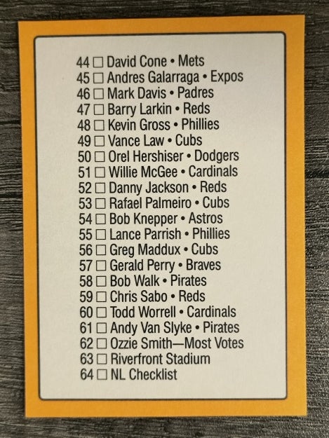 1989 Donruss All-Stars #64 NL Checklist 33-64