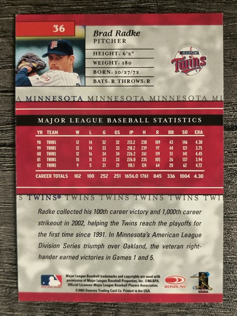 2003 Donruss Elite #36 Brad Radke