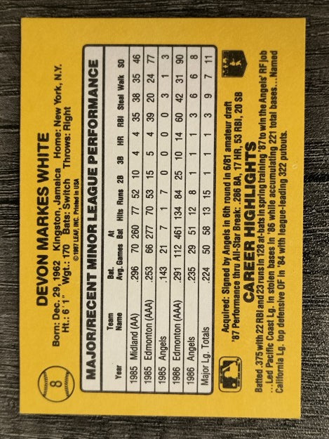 1987 Donruss Rookies #8 Devon White