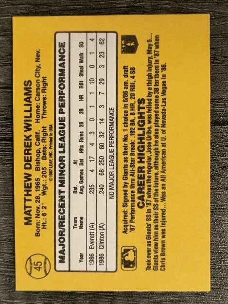 1987 Donruss Rookies #45 Matt Williams XRC (NM)