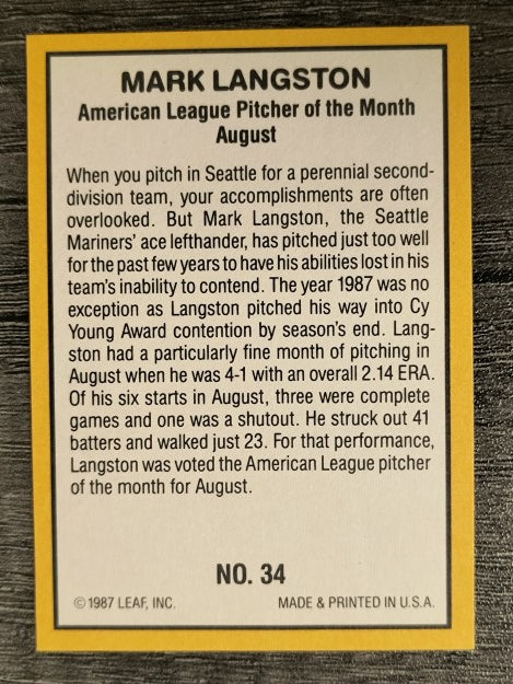 1987 Donruss Highlights #34 Mark Langston