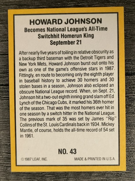 1987 Donruss Highlights #43 Howard Johnson