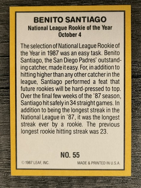 1987 Donruss Highlights #55 Benito Santiago