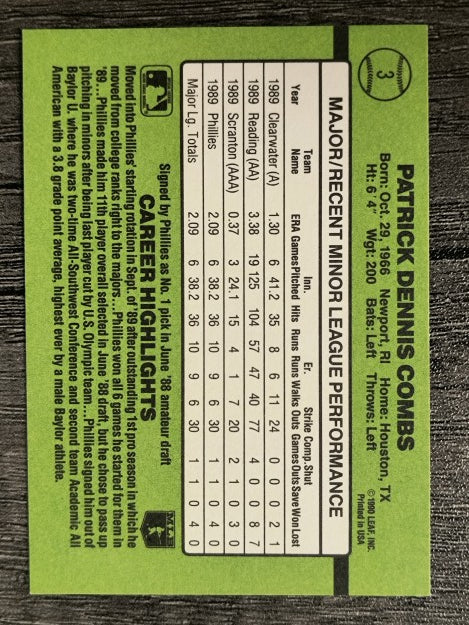 1990 Donruss Rookies #3 Pat Combs